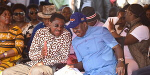 ODM leader Raila Odinga and Siaya governor James Orengo during burial of Barack Otieno Oduor